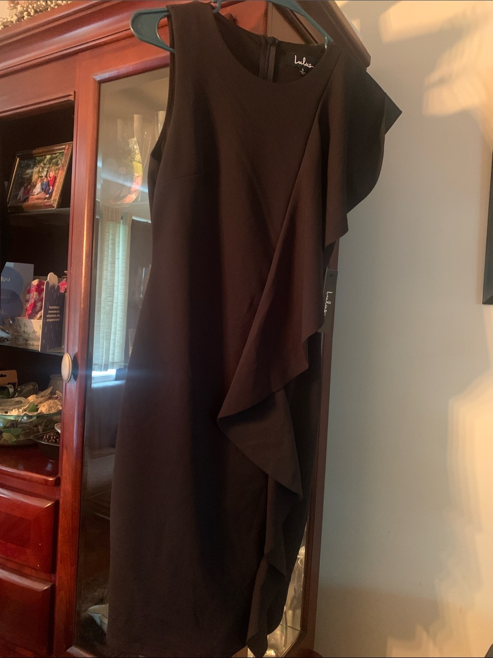 Lulu's Black Ruffle-Trim Sheath Midi Dress